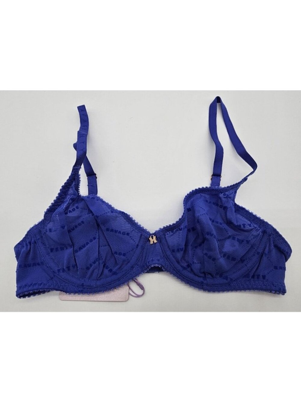 Savage Fenty Bra Women's Size 32B Blue Logo Sheer Mesh Unlined Underwire